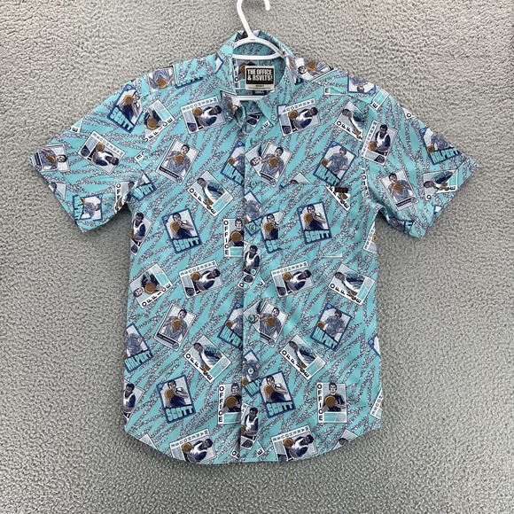 RSVLTS Other - RSVLTS Shirt THE OFFICE Men's Small Blue Short Sleeve Button Up Basketball Cards